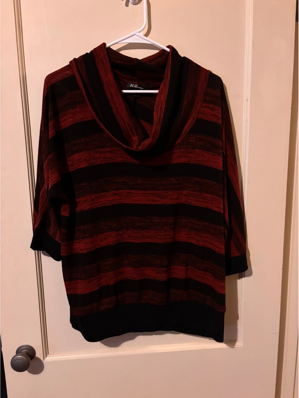 AGB red and black striped cowl neck top 2X